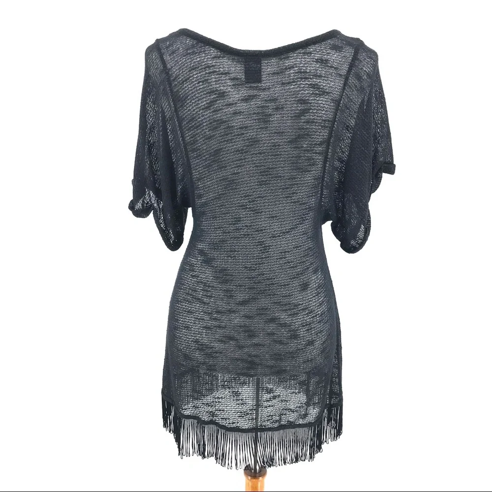 Free People Black Knit Fringe Short Sleeve Top - Picture 4 of 7